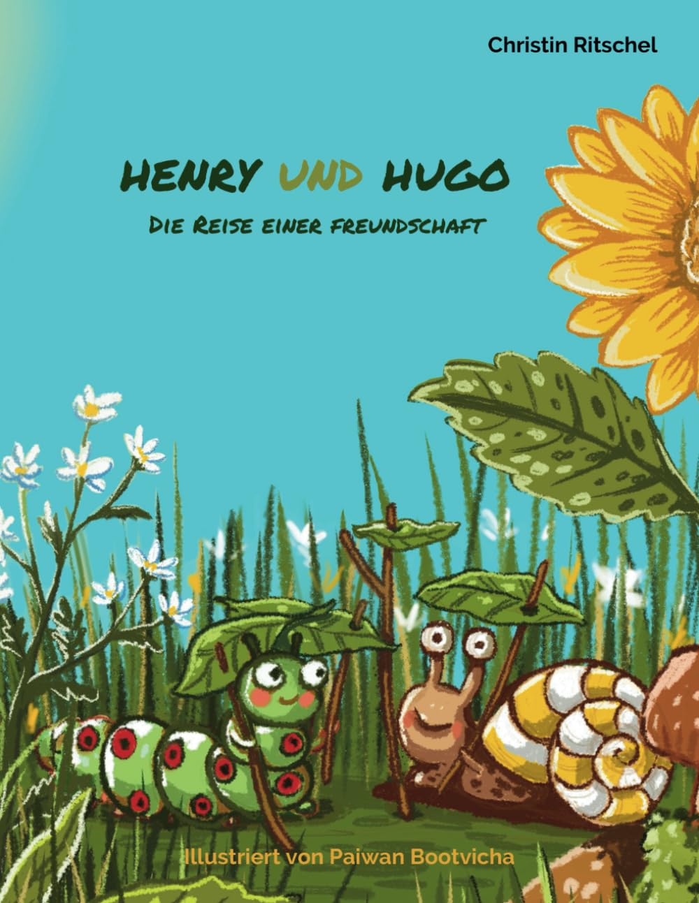 Front cover of Henry und Hugo: a caterpillar and a snail under leaves
